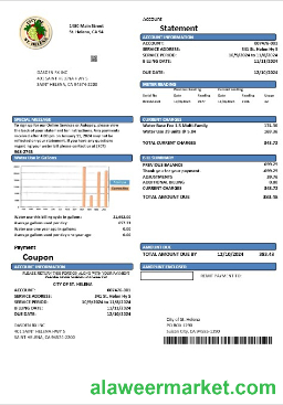 USA California City of St Helena business utility bill template in Word and PDF formats